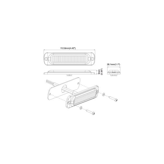 8891914 Vertical Low Profile Blue LED Strobe Light Drawing