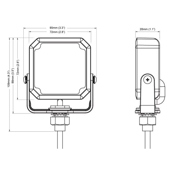 8891804 Square Blue LED Light Drawing. Black & white representation of the actual product.